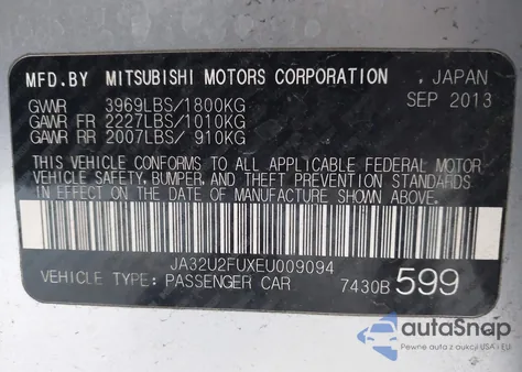 2014 Mitsubishi Lancer Es из США, поврежденный, VIN JA32U2FUXEU009094